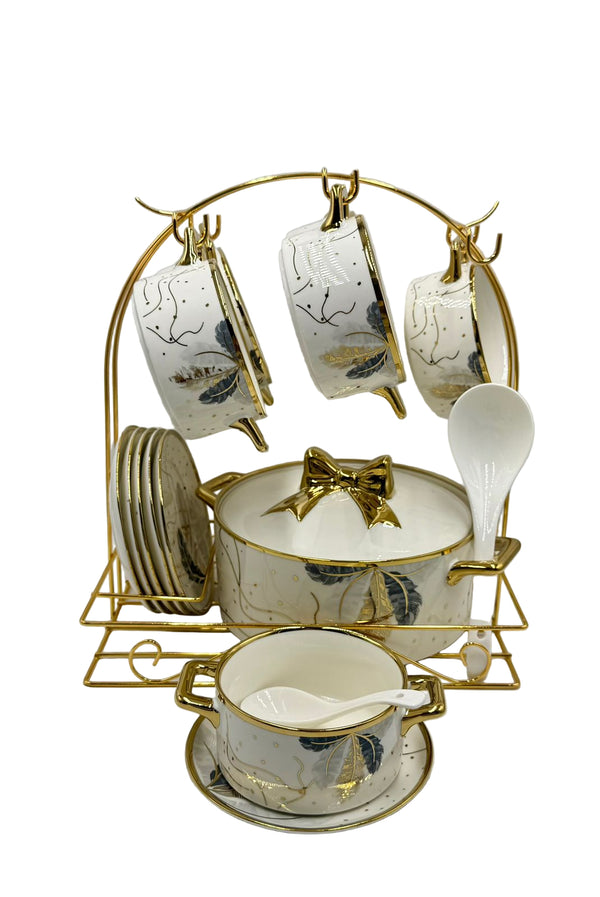 Luxury Ceramic Soup Set with Dish Holder Stand 22 Piece