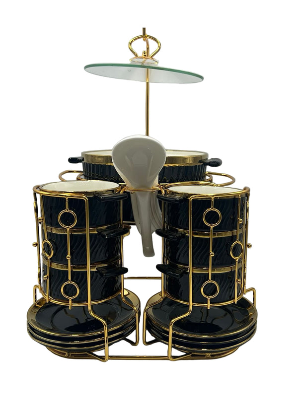 Ceramic Soup Set With Stand 22 Piece (BLACK)