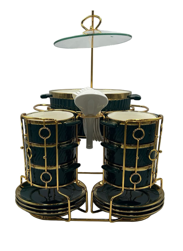 Ceramic Soup Set With Stand 22 Piece (GREEN)