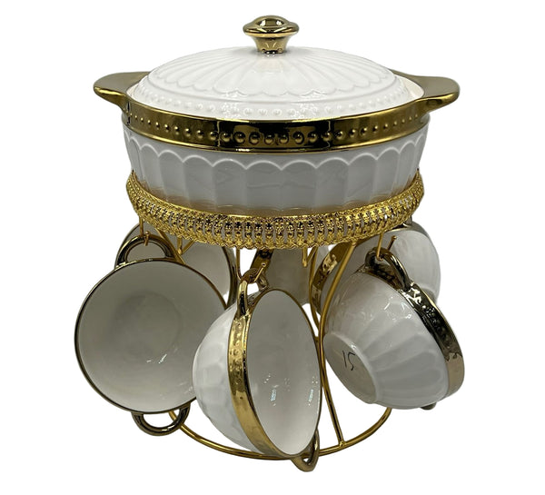 Luxury Ceramic Pot With 6 Soup Bowl And Stan