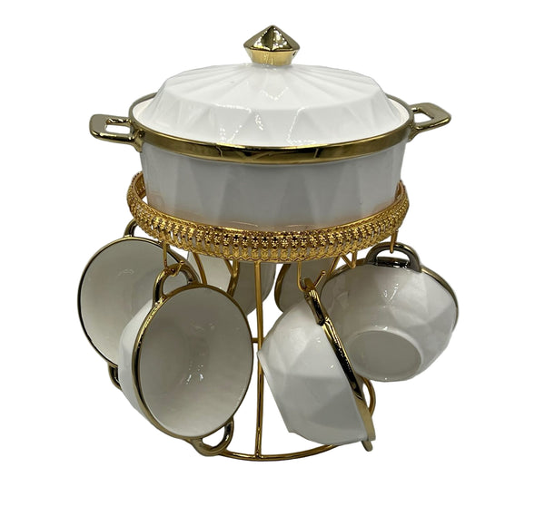 Luxury Ceramic Pot With 6 Soup Bowl And Stan