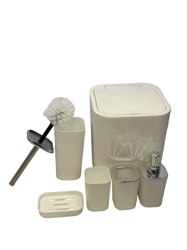 Modern 6 Pcs Bathroom Accessories Set (White)