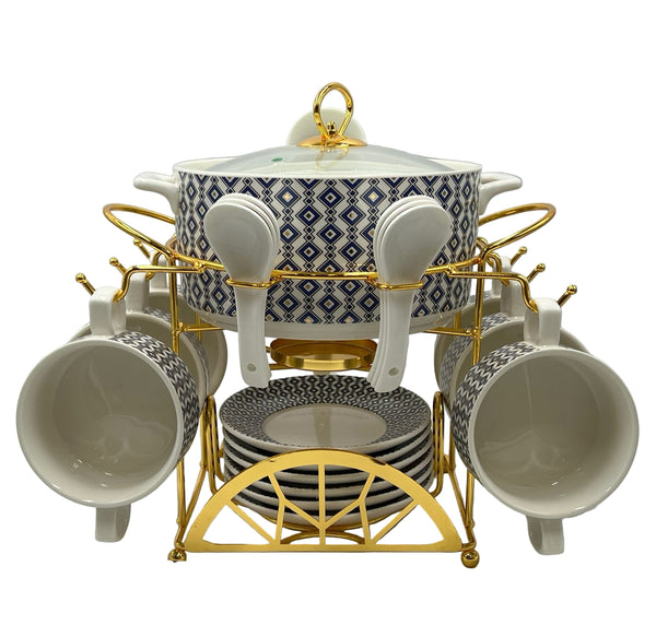 Luxury Ceramic Dinnerware Soup Set with  Stand 22 Piece