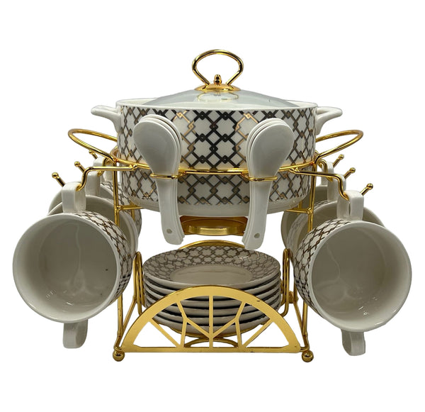 Luxury Ceramic Dinnerware Soup Set with  Stand 22 Piece