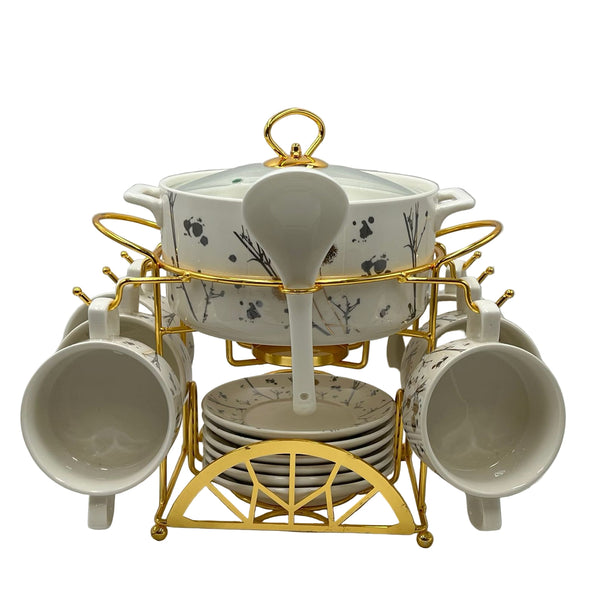 Luxury Ceramic Dinnerware Soup Set with  Stand 22 Piece