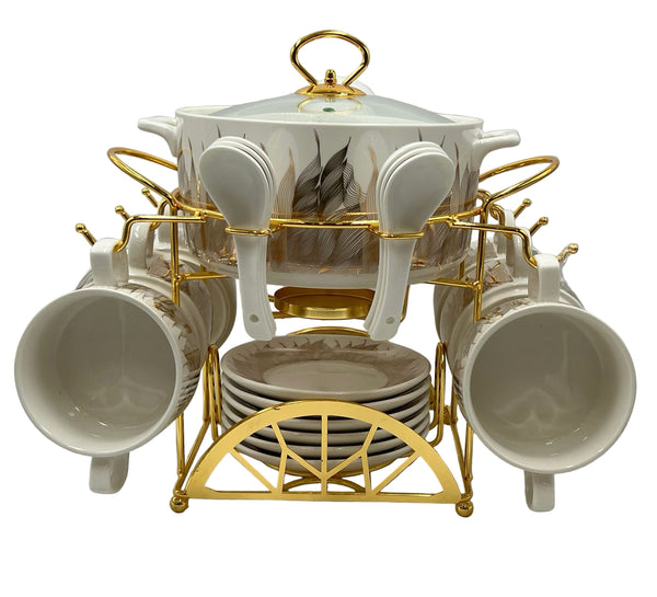 Luxury Ceramic Dinnerware Soup Set with  Stand 22 Piece