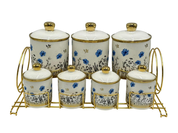 7-Piece Ceramic Canister Set with a Gold-Tone Rack