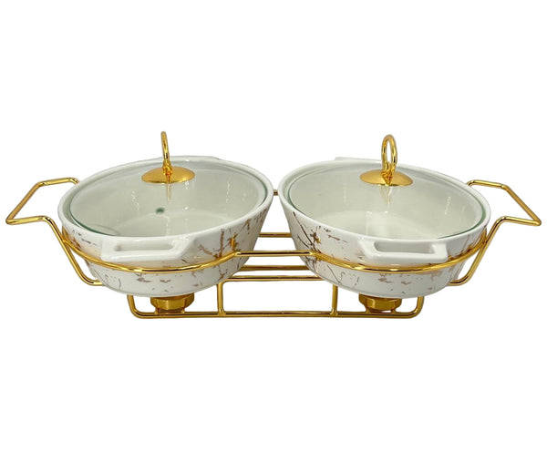 Twin Luxury Buffet Server Set with Stan (OVAL WHITE)