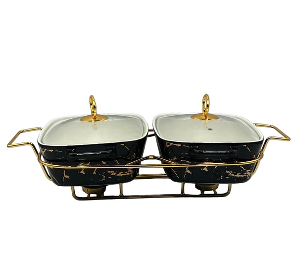 Luxury Twin Ceramic Chafing Dish Buffet Server Set (RECT BLACK)