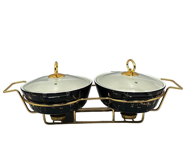 Luxury TWIN Ceramic Chafing Dish Buffet Server Set (OVAL BLACK)