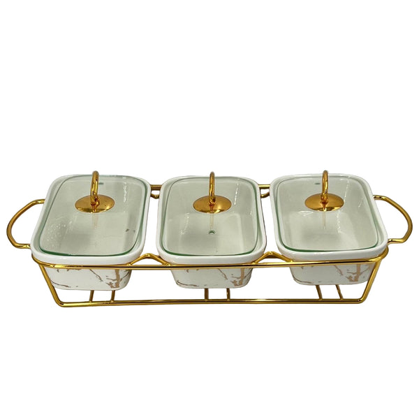 Luxury TRIPLE Ceramic Chafing Dish Buffet Server Set  (RECT WHITE)