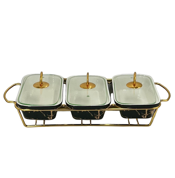 Luxury TRIPLE Ceramic Chafing Dish Buffet Server Set (RECT BLACK)