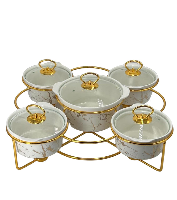 Luxury 5 Pcs Ceramic Chafing Dish Buffet Server Set (ROUND WHITE)