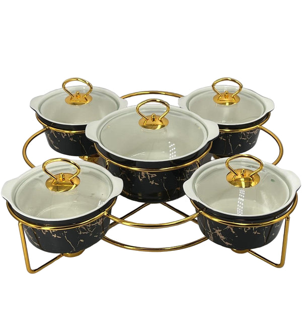 Luxury 5 Pcs Ceramic Chafing Dish Buffet Server Set (ROUND BLACK)