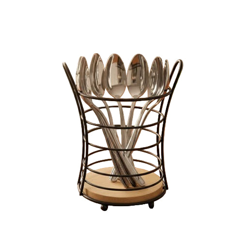 Premium Stainless Steel Spoon Holder Decency With Wooden Base