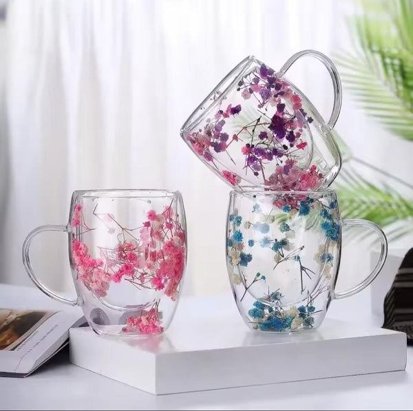 Double-Walled Floral Glass Mug