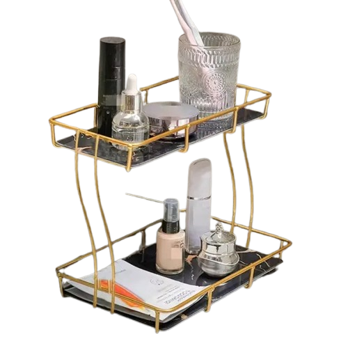 2-Tier Rectangular Golden Vanity Stand (Premium Quality)