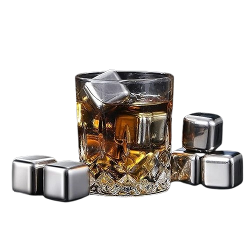 Reusable 6Pcs Stainless Steel Ice Cube Set With Tong (Premium Quality)