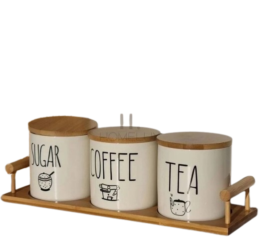 Tea Coffee Sugar Jars With Tray (Premium Quality)