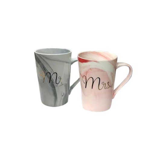 Mr & Mrs Marble Print Couple Mug Set (Premium Quality)