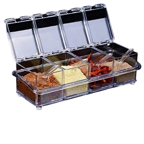 4pcs Acrylic Seasoning Spice Rack Pots with 4 Serving Spoons
