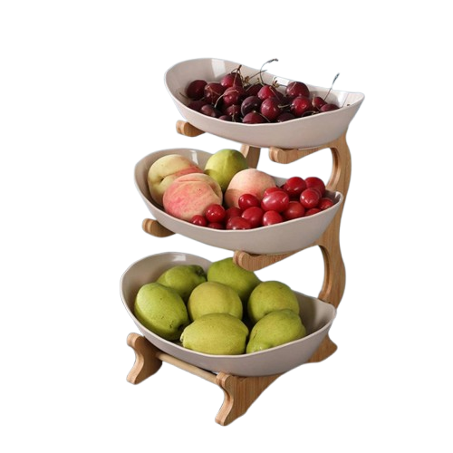3 Tiers Fruit Plates With Wooden Stand (Premium Quality)