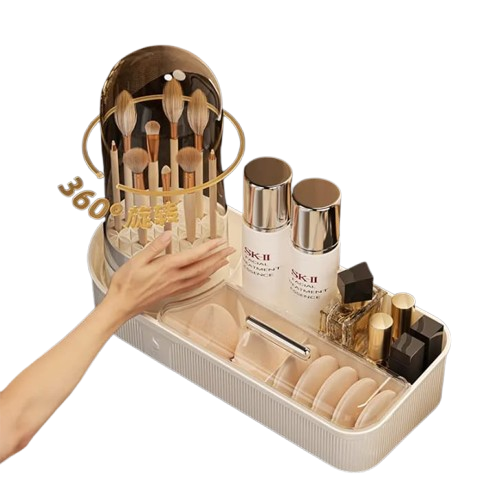 Large Capacity 360 degree rotating beige plastic make-up organizer (Premium Quality)