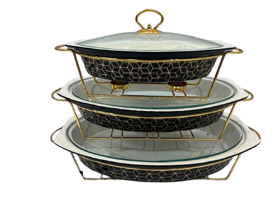 Luxury Buffet Chafing Dish Set 3-Tier Ceramic Buffet Warmer