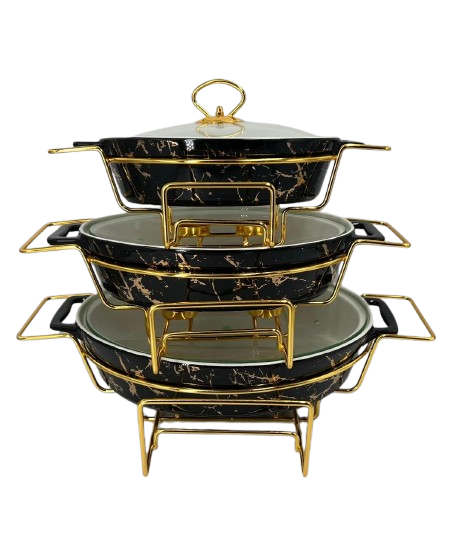 Luxury 3-Tier Ceramic Chafing Dish Buffet Server Set (OVAL BLACK)