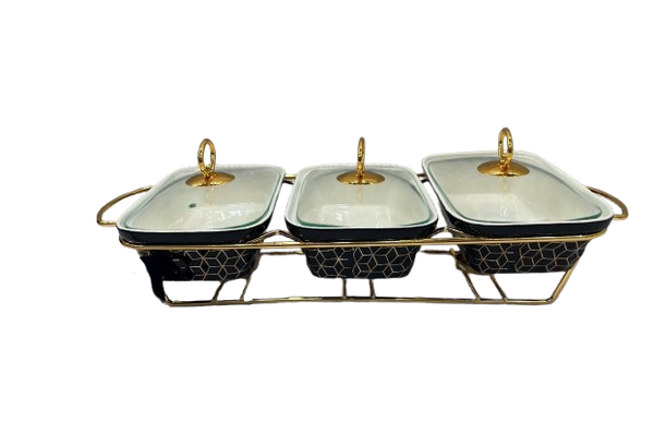 Triple Section Ceramic Chafing Buffet Server (BLACK OVAL)