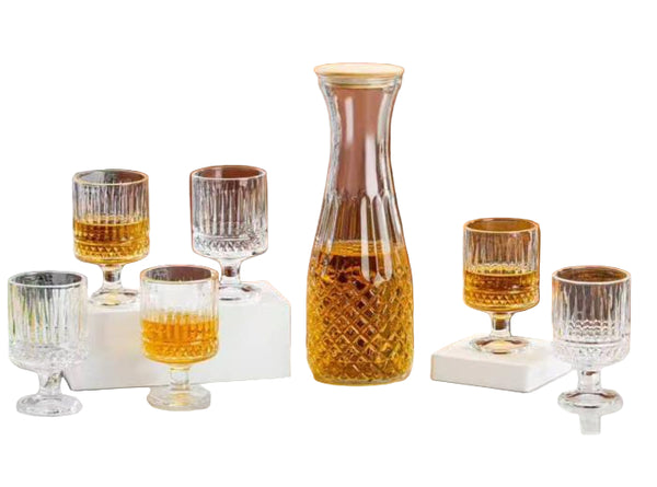 Modern Vintage Glass Carafe and Stemmed Glasses Set