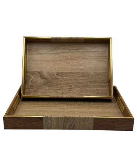 2 PCS WOOD ACRYLIC TRAY SET