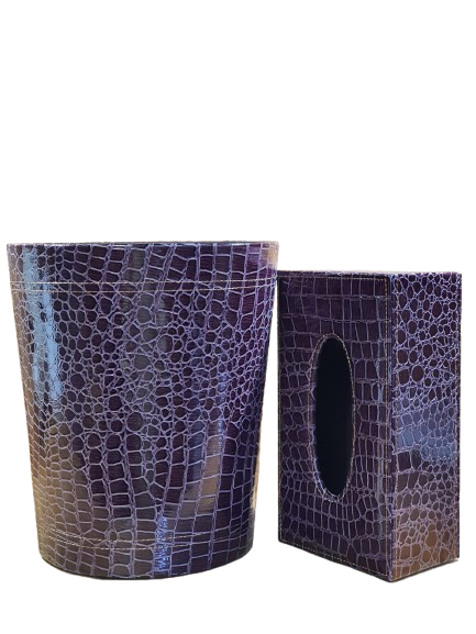 Deep Plum Leather Tissue and Dustbin
