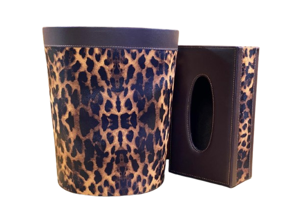 Leopard Print Dustbin & Tissue Box