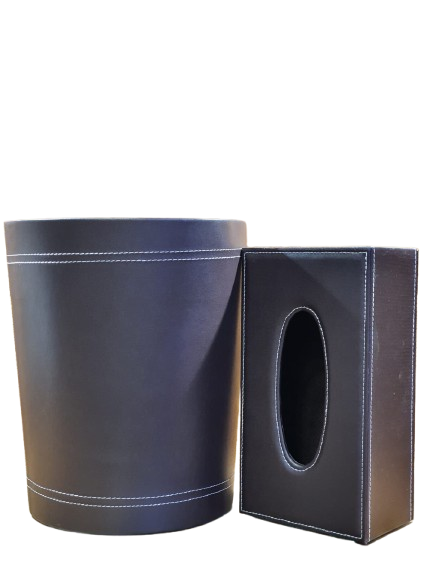 Leather Dustbin Tissue Box brown