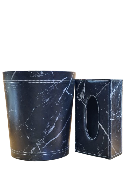 LEATHER TISSUE BOX BLACK/WHITE MARBLE
