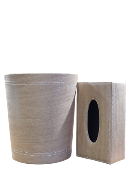 Faux Wood Wastebasket and Tissue Box