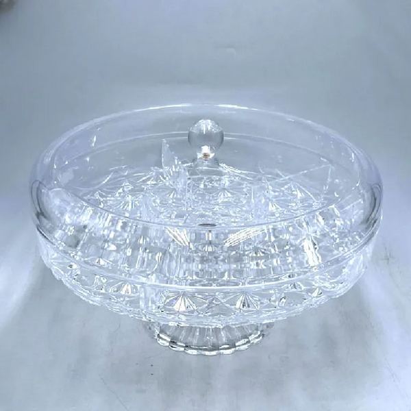 Luxury Acrylic Round Dessert Serving Platter with 5 Compartments Lid