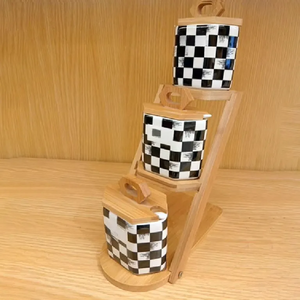 Checkered Chess Design Ladder Porcelain Spice Jar Set
