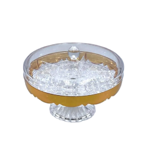 Luxury Acrylic Round Dessert Serving Platter with Gold Belt 5 Compartments With Lid