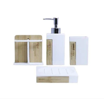 Wooden Style 4 Pcs Bath Set White