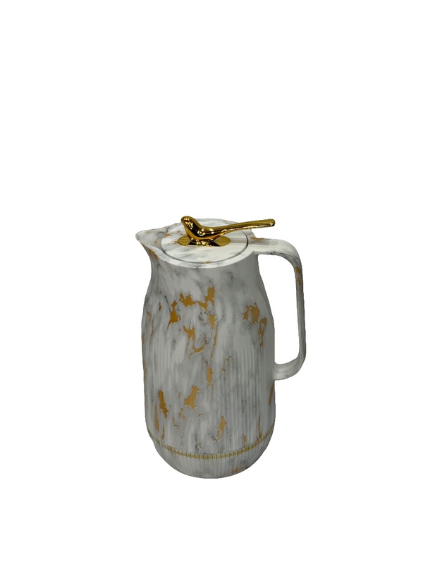 1L Stenlees Steel Flask (Marble White, gold)