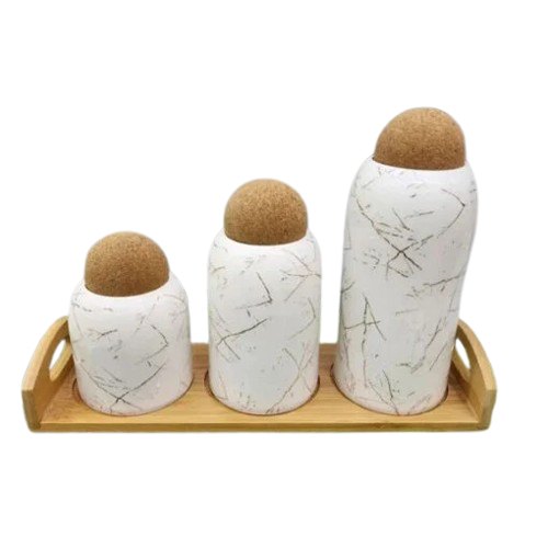 Ceramic 3 Pcs Jar Set with Bamboo Stand