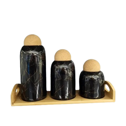Ceramic 3 Pcs Jar Set with Bamboo Stand