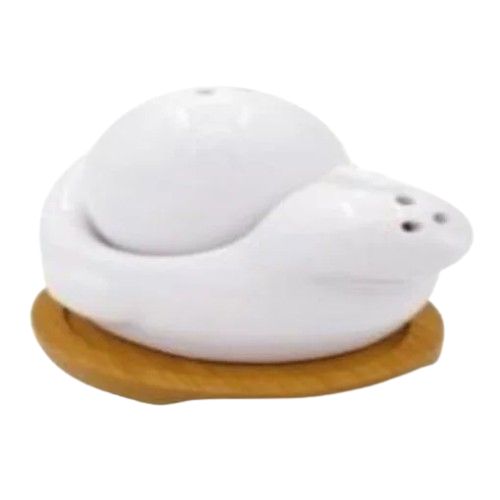 Ceramic Snail Salt & Pepper Shaker Set with Wooden Base