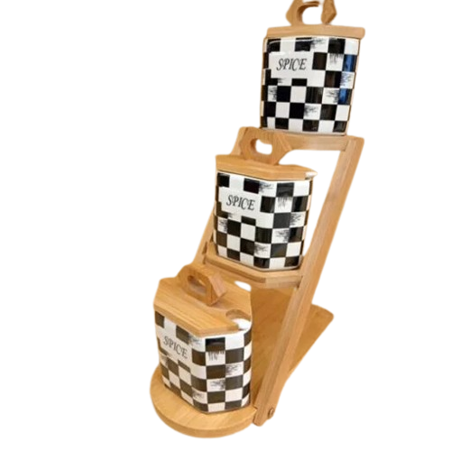 Checkered Chess Design Ladder Porcelain Spice Set