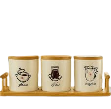 3Pcs CERAMIC JAR SET With Bamboo Tray