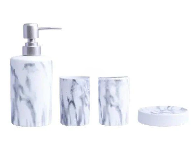 Marble Design 4 Pcs Bath Set White