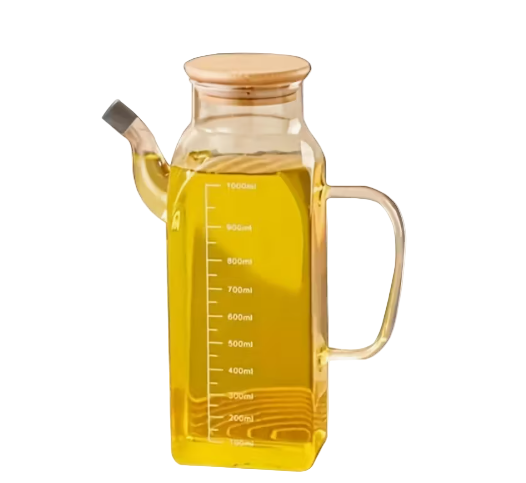 KEMORELA Large Capacity Glass Oil & Soy Sauce Dispenser - High Temp Resistant, Bamboo Lid
