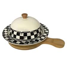 Ceramic Checkered Serving Dish With Bamboo Liner